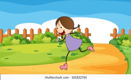 Illustration of a young woman rollerskating