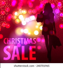 Illustration of a young woman shopping for Christmas.