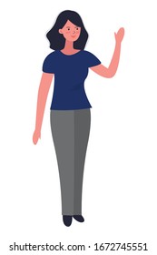 illustration young woman  showing hand gesture copy space to present or introduce something. Presentation, advertisement, introduce concept illustration in vector cartoon style.