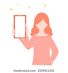 Illustration of a young woman showing a smartphone screen.