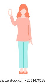 Illustration of a young woman showing a smartphone screen.