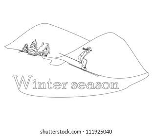 illustration of a young woman skiing down a snow covered mountain