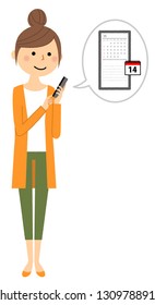 Illustration of a young woman with a smart phone.
