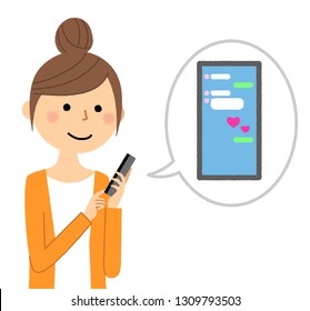 Illustration of a young woman with a smart phone.