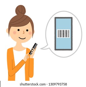 Illustration of a young woman with a smart phone.