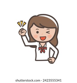 Illustration of a young woman smiling and doing a fist pump_High school girl_Office lady