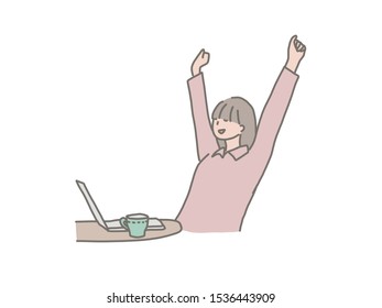Illustration of a young woman spending time in a cafe.