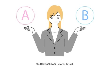 Illustration of a young woman struggling to compare both.