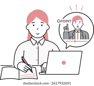 Illustration of a young woman studying online to gain qualifications and improve skills