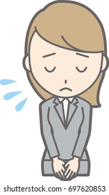 Illustration of a young woman in a suit apologizing