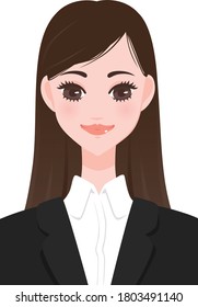 Illustration Of A Young Woman In A Suit, ID Photo Size.