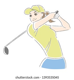 Illustration Young Woman Swinging Golf Club Stock Vector (Royalty Free ...