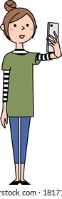 It is an illustration of a young woman taking a selfie.