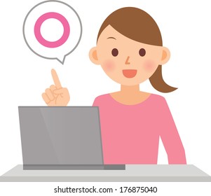 Illustration of a young woman using a computer