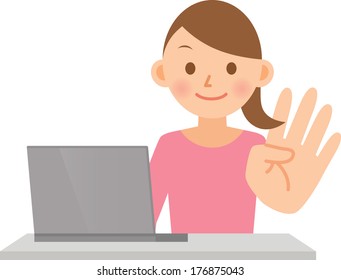 Illustration of a young woman using a computer