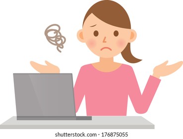 Illustration of a young woman using a computer