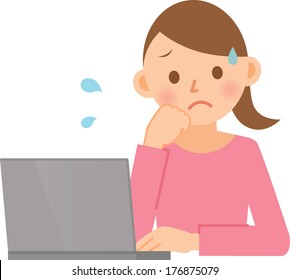 Illustration of a young woman using a computer