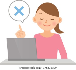 Illustration of a young woman using a computer