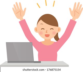 Illustration of a young woman using a computer