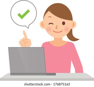 Illustration of a young woman using a computer