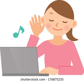 Illustration of a young woman using a computer