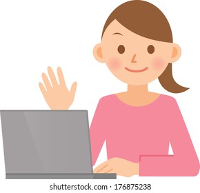 Illustration of a young woman using a computer
