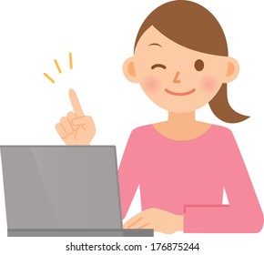 Illustration of a young woman using a computer