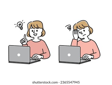 Illustration of a young woman using a laptop