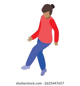 Illustration of a young woman walking forward isolated on a white background