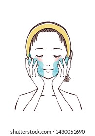Illustration of a young woman washing her face