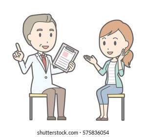 Illustration Of A Young Woman Wearing Jeans Consulting A Doctor