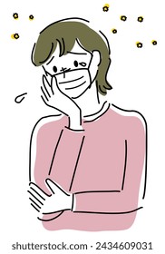 Illustration of a young woman wearing a mask to hay fever