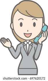 Illustration of a young woman wearing a suit on the phone