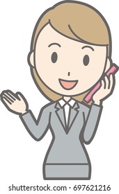 Illustration of a young woman wearing a suit talking on a smartphone