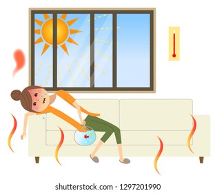 It is an illustration of an young woman who became a heat stroke.