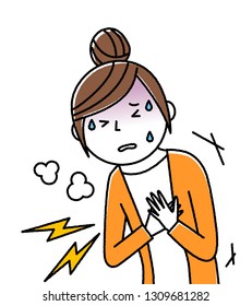 Illustration of a young woman who feels chest pains.