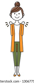 It is an illustration of a young woman who makes a Victory pose.