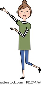 It is an illustration of a young woman who raises her hand and recommends it.