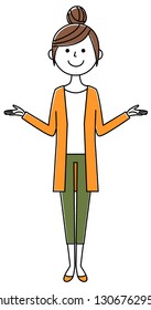 It is an illustration of a young woman who spreads both arms.