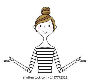 It is an illustration of a young woman who spreads both arms.