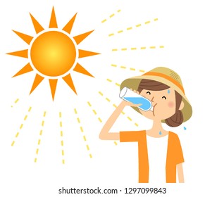 It is an illustration of an young woman who supplies hydration.