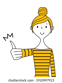 It is an illustration of a young woman who thumbs up.