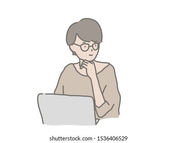 Illustration of a young woman working in the office.