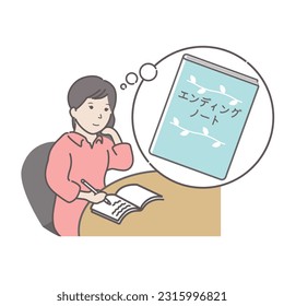 illustration of a young woman writing an ending note
