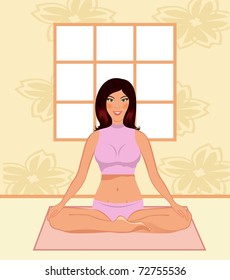 Illustration young woman yoga in gym - vector