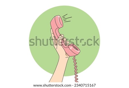 illustration of a young woman's hand holding a pink telephone receiver
