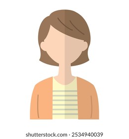 Ilustración del icono de la persona de una mujer joven. Una Imagen japonesa de diseño plano sin rostro.