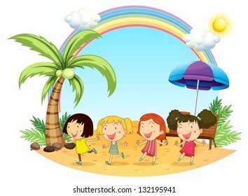 Illustration of the young women at the beach on a white background