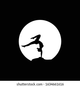 Illustration young women silhouette on yoga position on night full moon logo vector