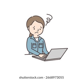 An illustration of a young worker worrying in front of a computer.